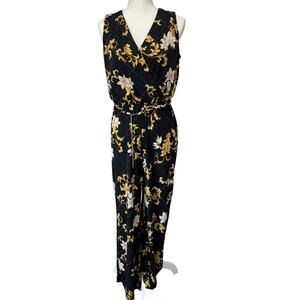 THALIA SODI Jumpsuit Womens Small Black Gold Chain Belt 60s Mod Hippie Vibe